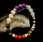 Renewal & Strength Addiction Recovery Bracelet – Carnelian, Amethyst, Rose Quartz, Hematite & Selenite