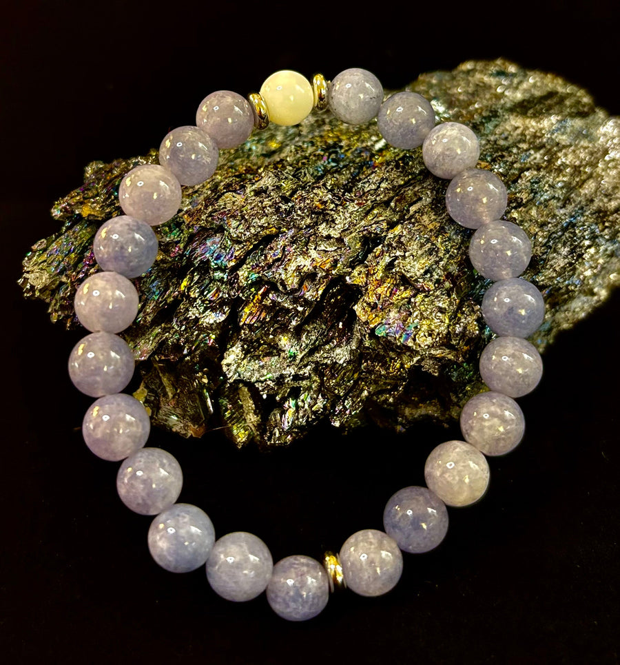 Angelic Harmony Bracelet – Angelite & White Porcelain Stone (Reiki-Infused | Medium Wrists)