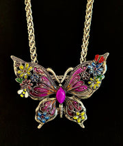 Statement Butterfly Necklace – Bold Enamel Butterfly Pendant in Purple or Blue