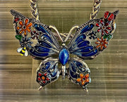 Statement Butterfly Necklace – Bold Enamel Butterfly Pendant in Purple or Blue