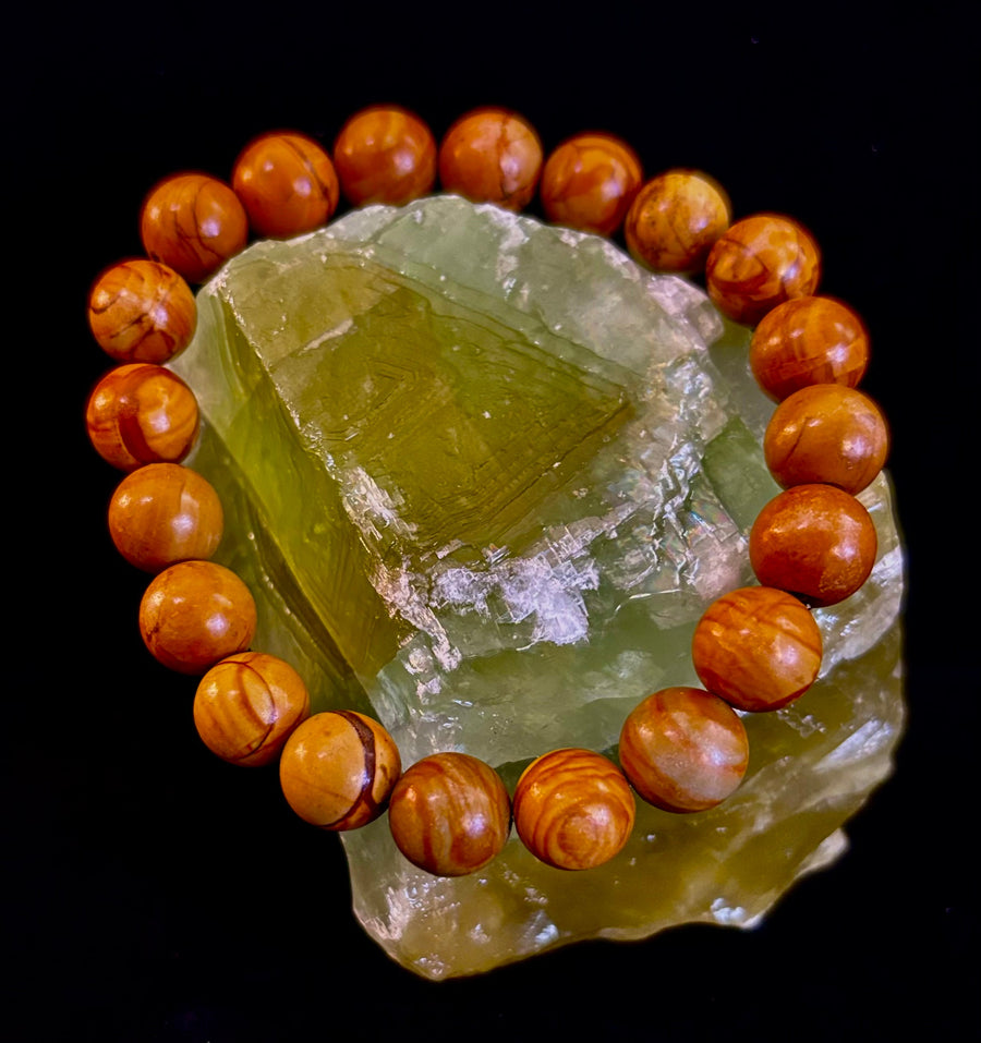 Wood Lace Agate 8mm Reiki-Infused Grounding & Manifestation Bracelet (Medium-Large Wrists)