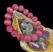 Pink Cat Eye Stone Bracelet (12mm Beads) – Bold Glow Statement Bracelet