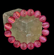 Pink Cat Eye Stone Bracelet (12mm Beads) – Bold Glow Statement Bracelet