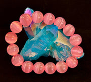 Pink Cat Eye Stone Bracelet (12mm Beads) – Bold Glow Statement Bracelet