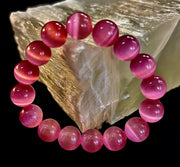Pink Cat Eye Stone Bracelet (12mm Beads) – Bold Glow Statement Bracelet