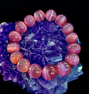 Pink Cat Eye Stone Bracelet (12mm Beads) – Bold Glow Statement Bracelet