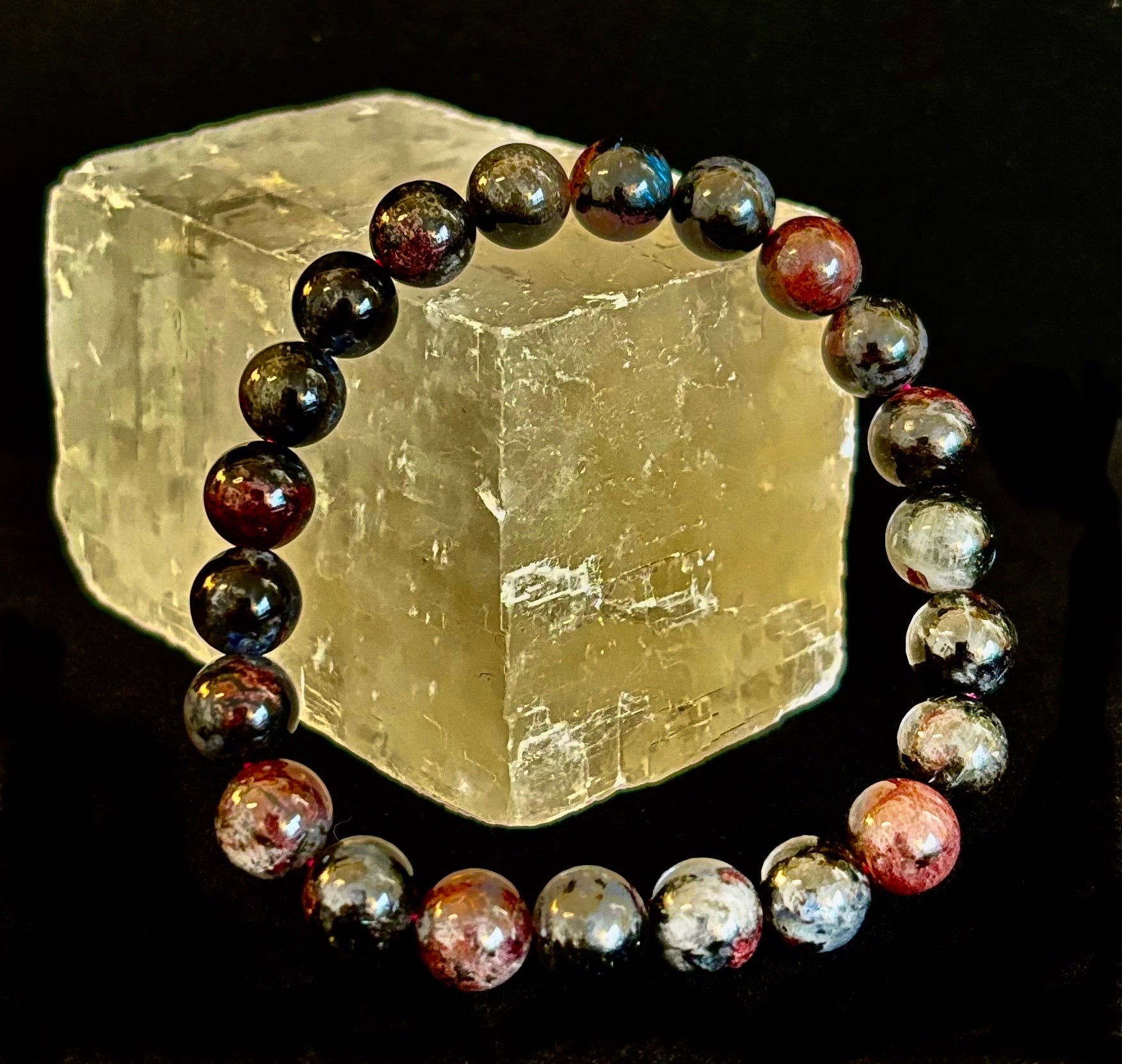 Astrophyllite with Garnet Bracelet – Grounded Transformation & Passionate Strength (8mm Beads)