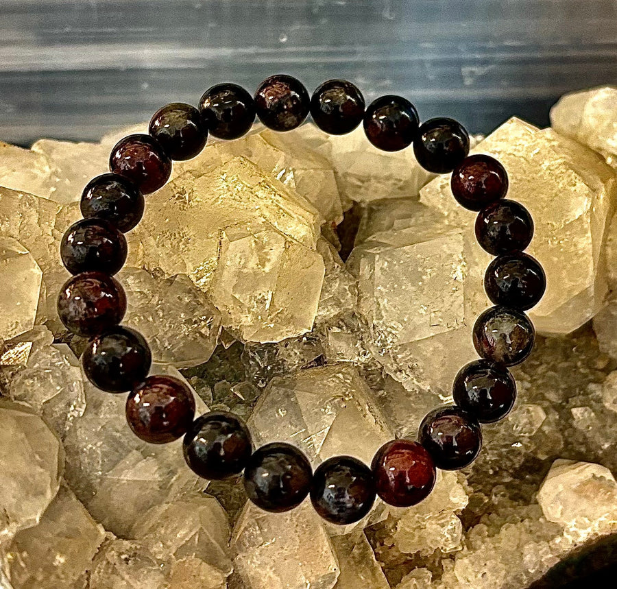 Astrophyllite with Garnet Bracelet – Grounded Transformation & Passionate Strength (8mm Beads)