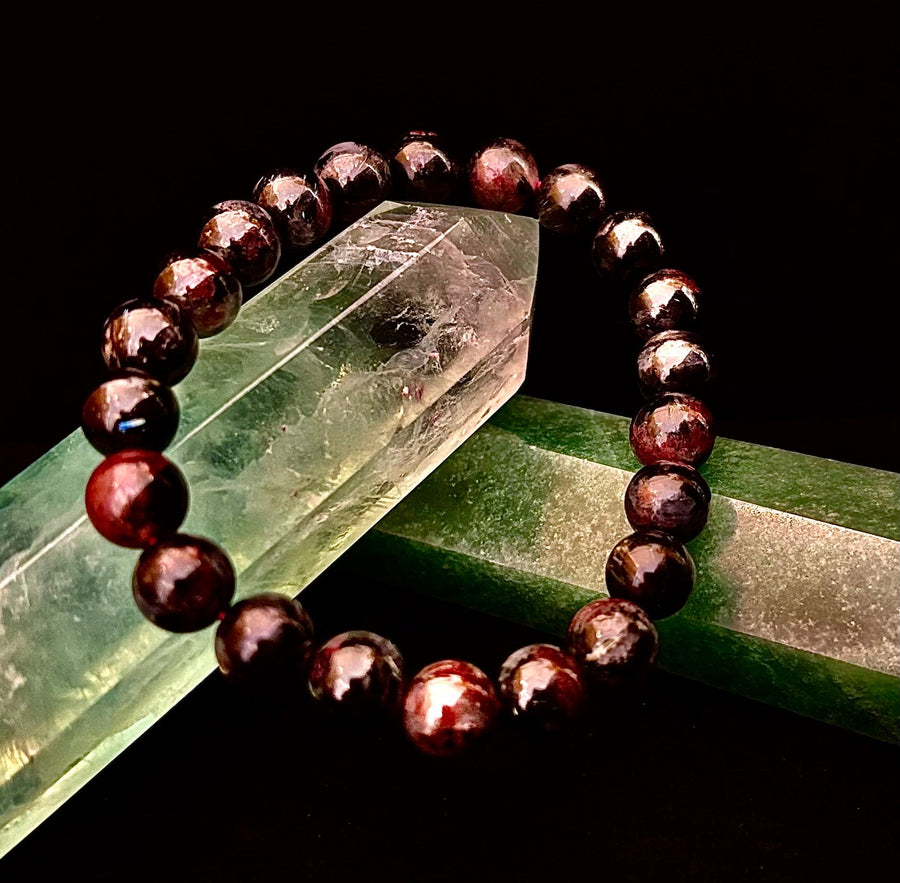 Astrophyllite with Garnet Bracelet – Grounded Transformation & Passionate Strength (8mm Beads)