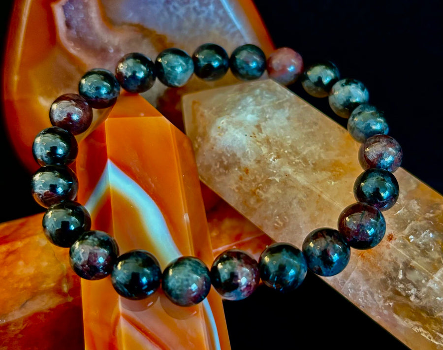 Astrophyllite with Garnet Bracelet – Grounded Transformation & Passionate Strength (8mm Beads)