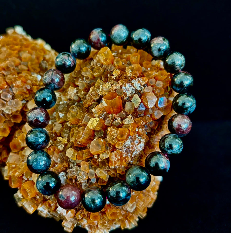 Astrophyllite with Garnet Bracelet – Grounded Transformation & Passionate Strength (8mm Beads)