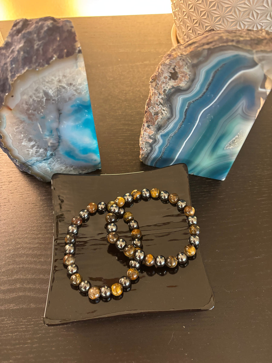 Tiger Eye & Hematite Protection Bracelet – Strength, Balance & Grounding Energy