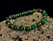 Green Tiger Eye Wealth & Confidence Bracelet – 8mm Beads with Gold Accents (Medium Wrists)