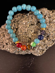 Chakra Healing Bracelet – Turquoise Howlite Energy Beads with Chakra Stones