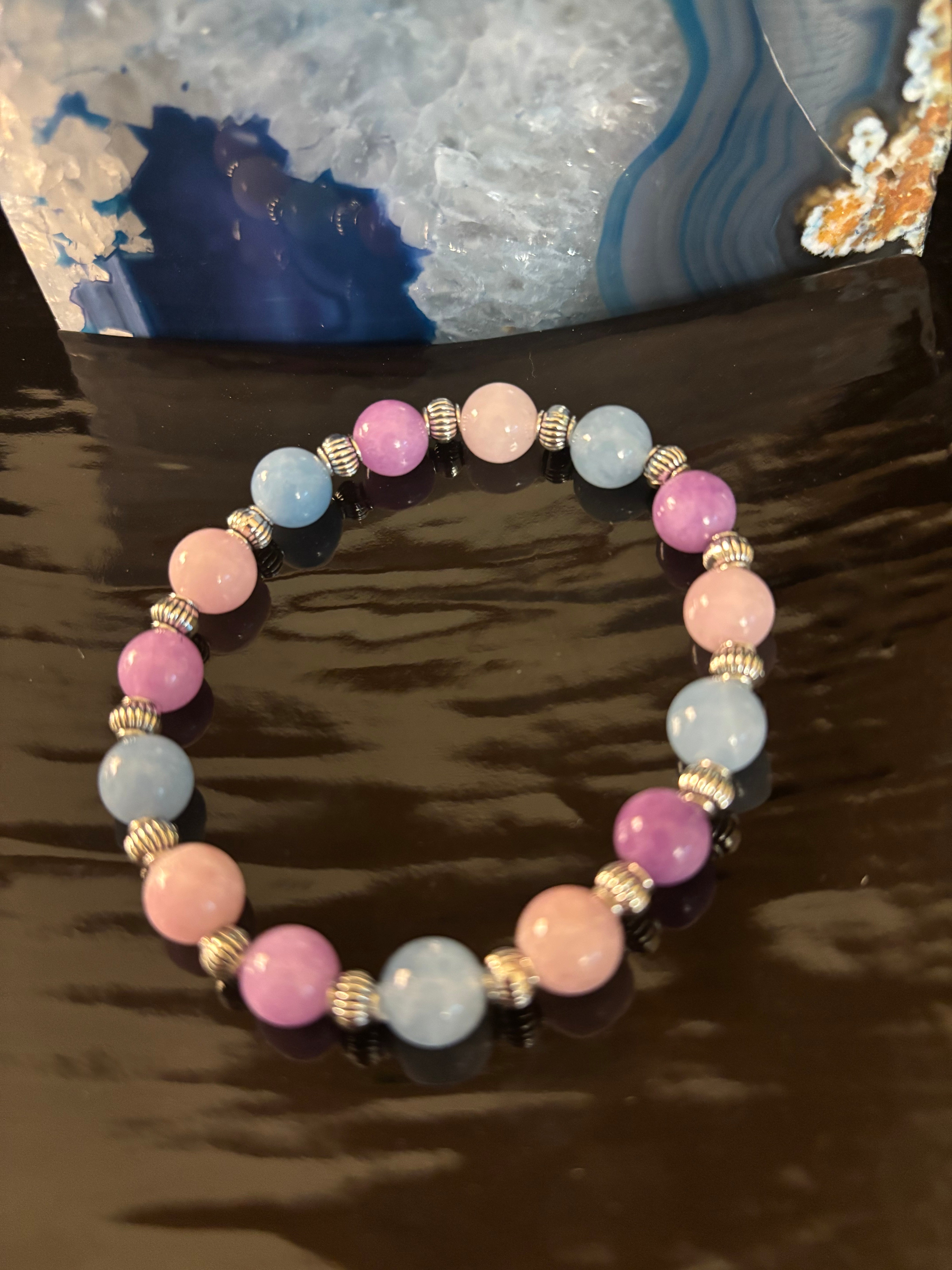 Calming Bracelet – Aquamarine & Kunzite Beads | Reduce Stress & Embrace Inner Peace