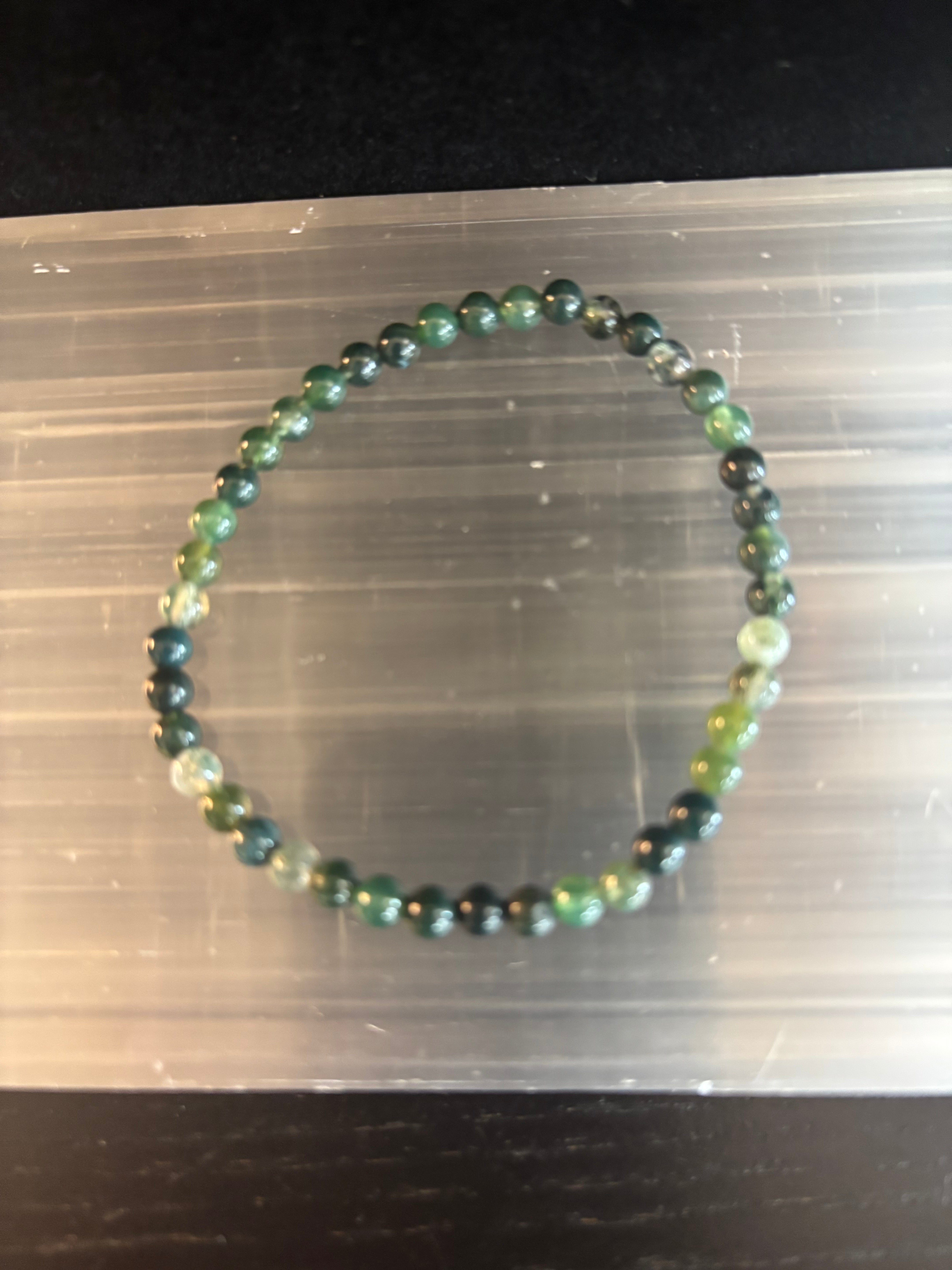 Moss Agate Grounding & Growth Bracelet – 4mm Natural Gemstone Beads (Delicate Fit for Daily Wear)
