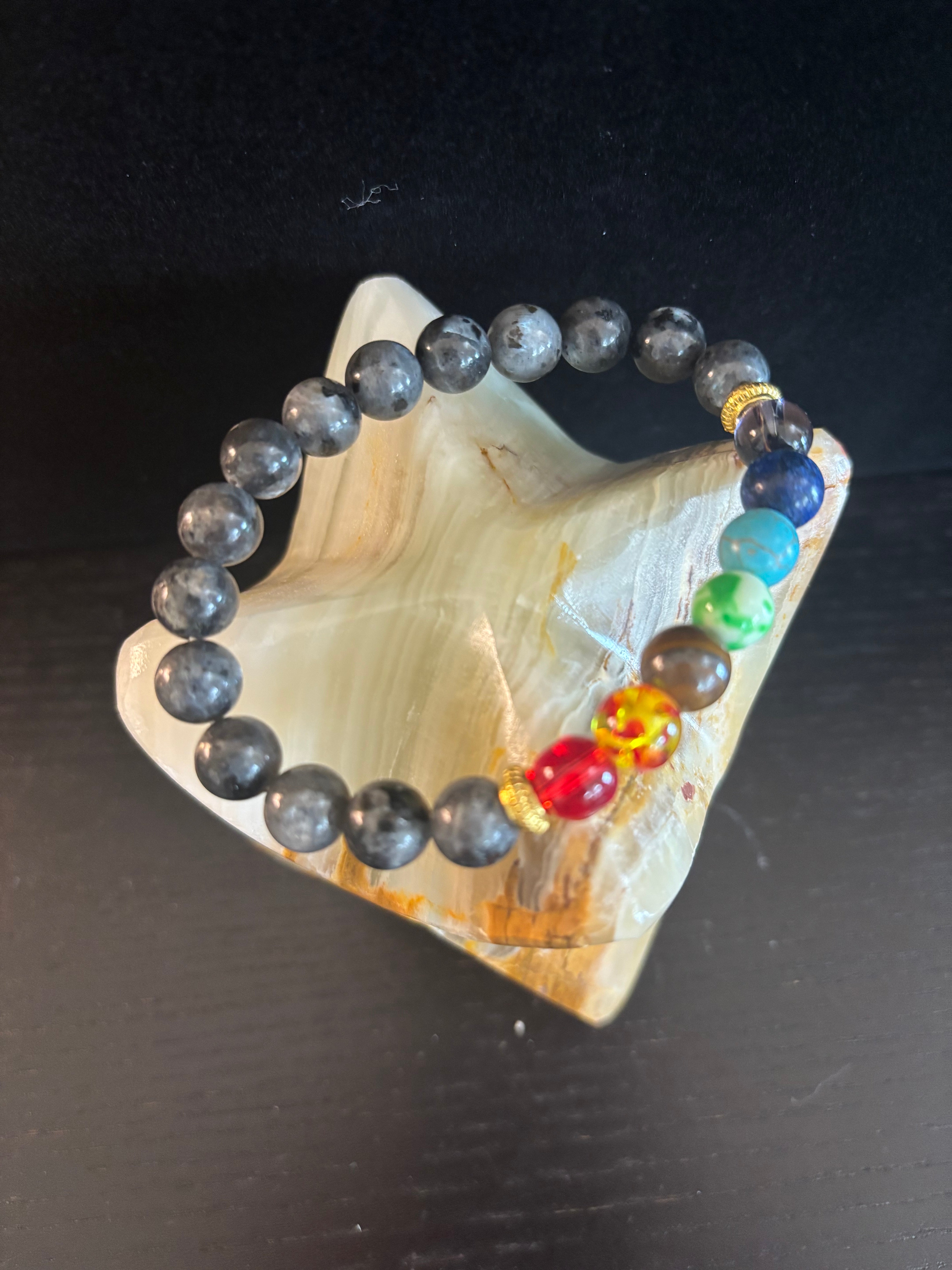 Chakra & Black Spectrolite Energy Balance Bracelet
