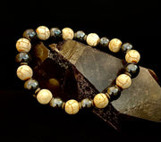 Black and White - Hematite and Veined White Stones - 8"-8.5" - Large and XL Wrists