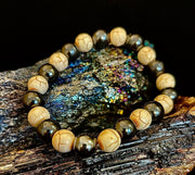 Black and White - Hematite and Veined White Stones - 8"-8.5" - Large and XL Wrists