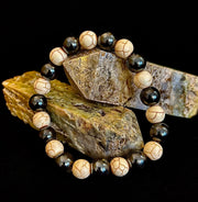 Black and White - Hematite and Veined White Stones - 8"-8.5" - Large and XL Wrists