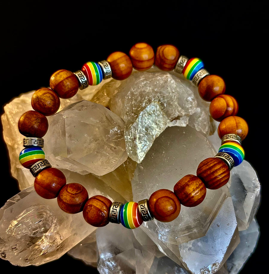 Coconut Palm Tree Wood with Pride Bead - 8"-8.5" - Large and XL Wrists