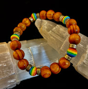 Coconut Palm Tree Wood with Pride Bead - 8"-8.5" - Large and XL Wrists