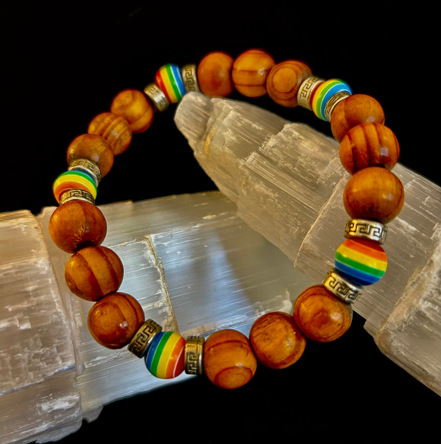 Coconut Palm Tree Wood with Pride Bead - 8"-8.5" - Large and XL Wrists
