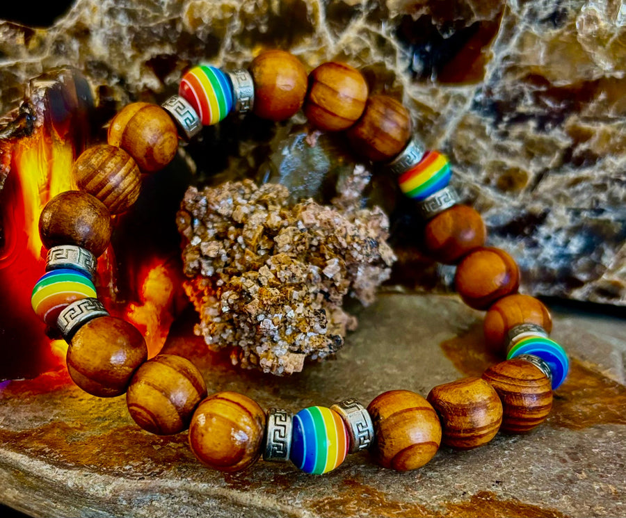 Coconut Palm Tree Wood with Pride Bead - 8"-8.5" - Large and XL Wrists