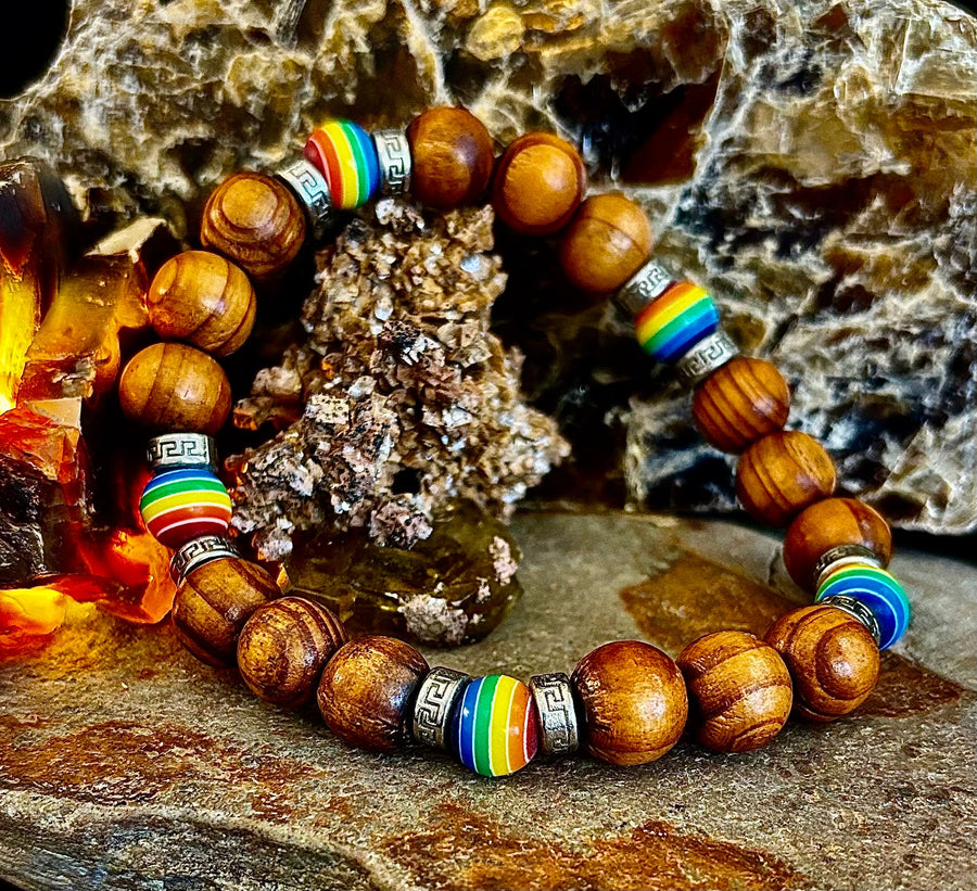 Coconut Palm Tree Wood with Pride Bead - 8"-8.5" - Large and XL Wrists
