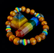 Coconut Palm Tree Wood with Pride Bead - 8"-8.5" - Large and XL Wrists