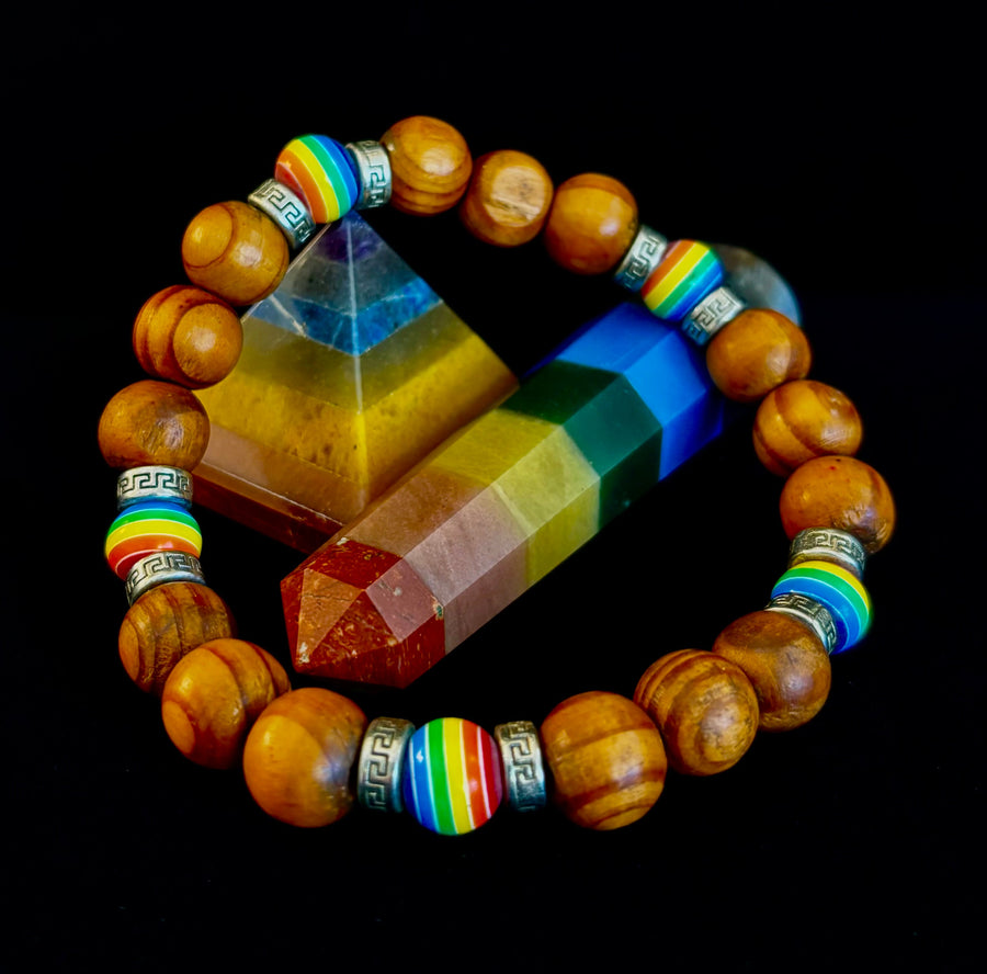 Coconut Palm Tree Wood with Pride Bead - 8"-8.5" - Large and XL Wrists