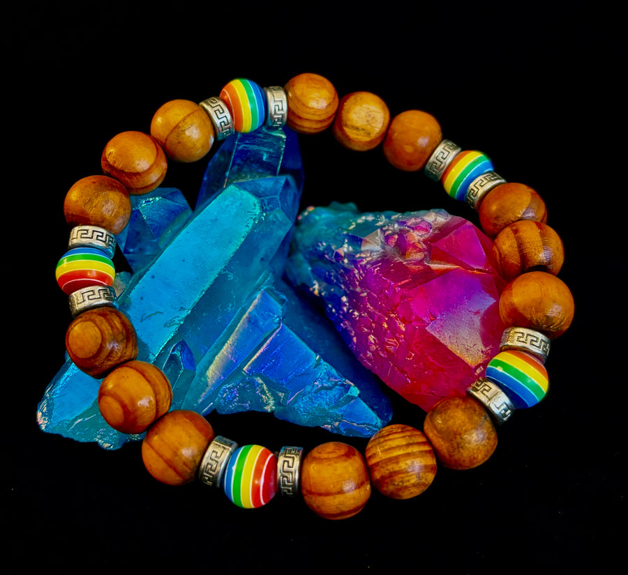 Coconut Palm Tree Wood with Pride Bead - 8"-8.5" - Large and XL Wrists