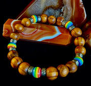 Coconut Palm Tree Wood with Pride Bead - 8"-8.5" - Large and XL Wrists