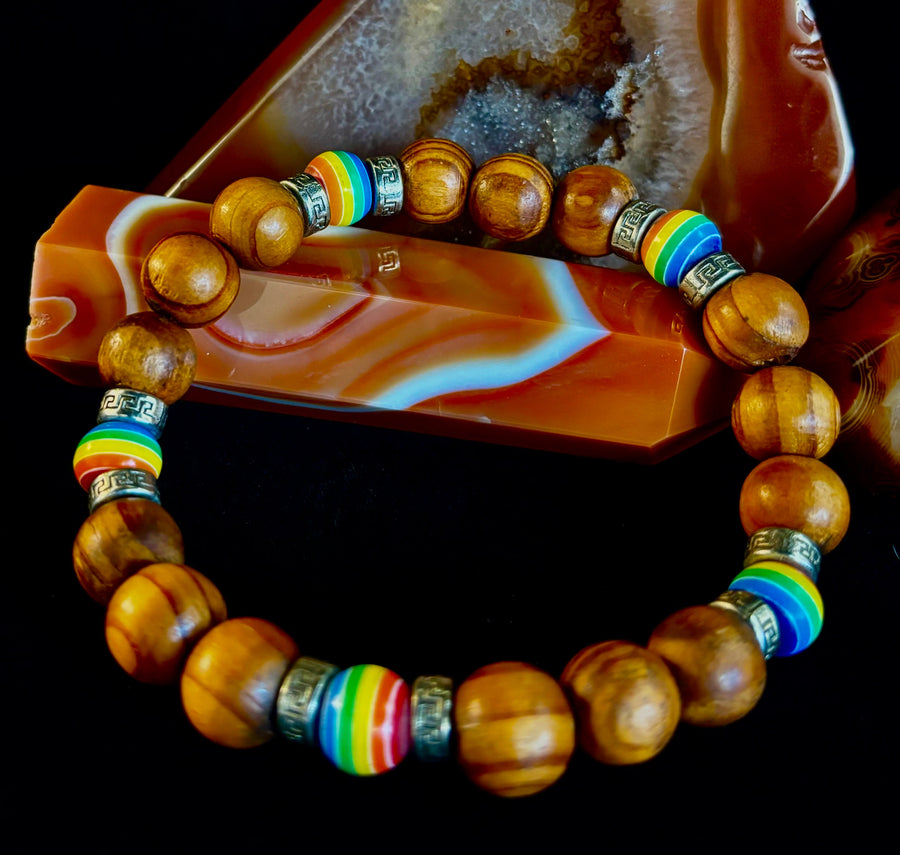 Coconut Palm Tree Wood with Pride Bead - 8"-8.5" - Large and XL Wrists
