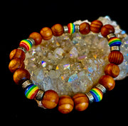 Coconut Palm Tree Wood with Pride Bead - 8"-8.5" - Large and XL Wrists