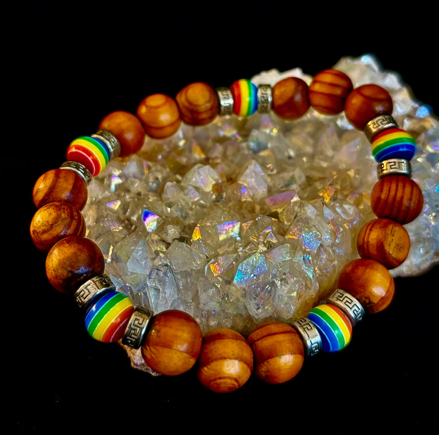 Coconut Palm Tree Wood with Pride Bead - 8"-8.5" - Large and XL Wrists