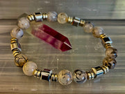 Dragon Vein Agate with Silver Spacers - 8"-8.5" - Large and XL Wrists