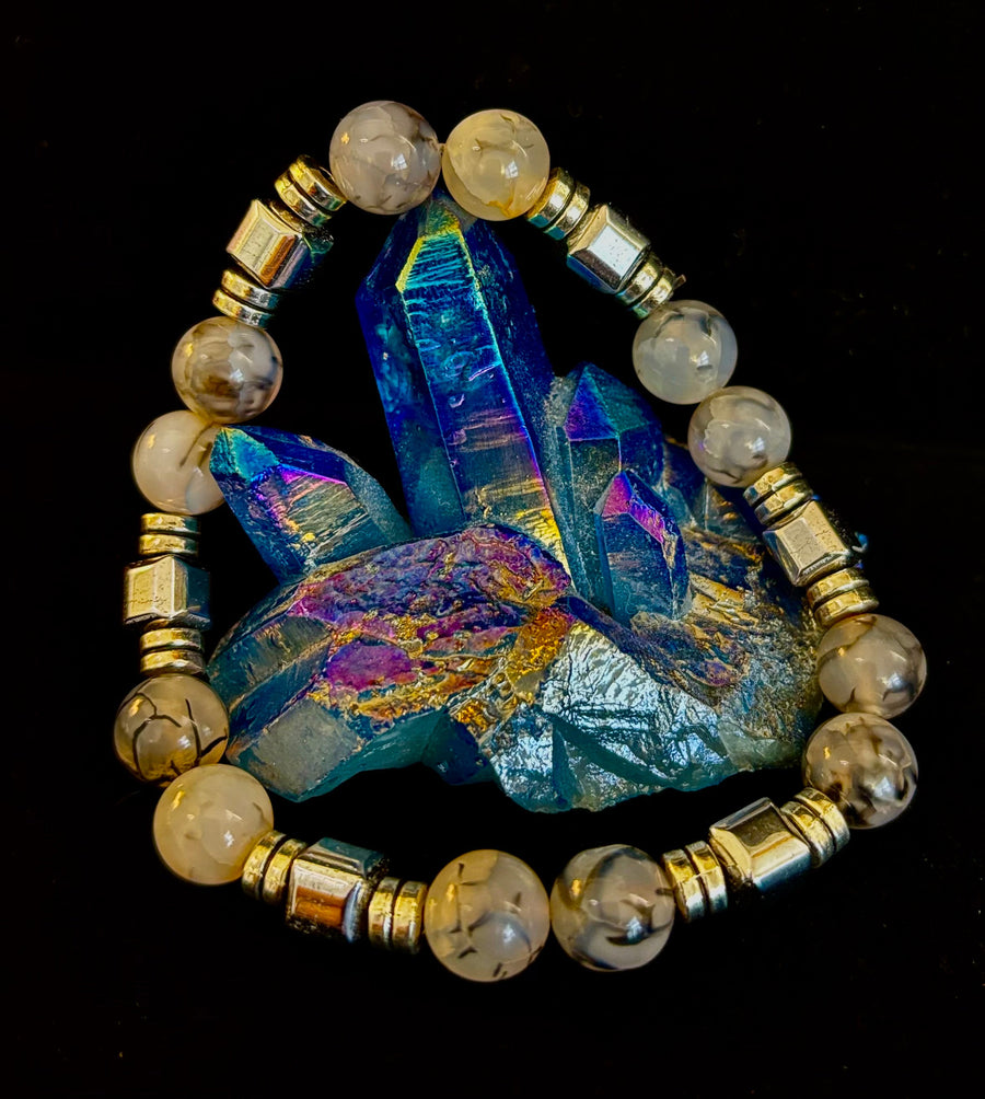 Dragon Vein Agate with Silver Spacers - 8"-8.5" - Large and XL Wrists