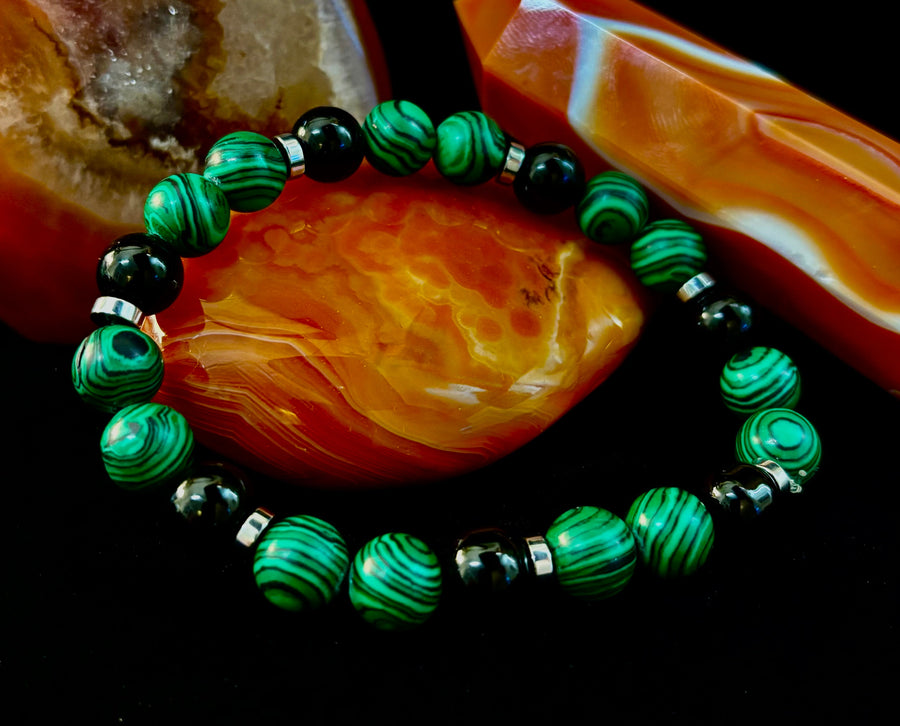 Deep Green Malachite and Black Onyx (7.5" - 8.5") Large and Extra Large Wrists