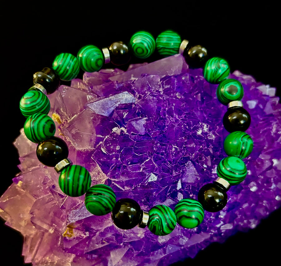 Deep Green Malachite and Black Onyx (7.5" - 8.5") Large and Extra Large Wrists