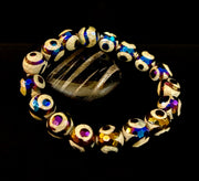 Mexican Agate Evil Eye Bracelet — Natural Earth-Mined Agate Beaded Bracelet Inspired by Puerto Vallarta (12mm, Medium–Large Wrists)