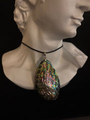 Natural Abalone Shell Copper Edged Pendant Necklace