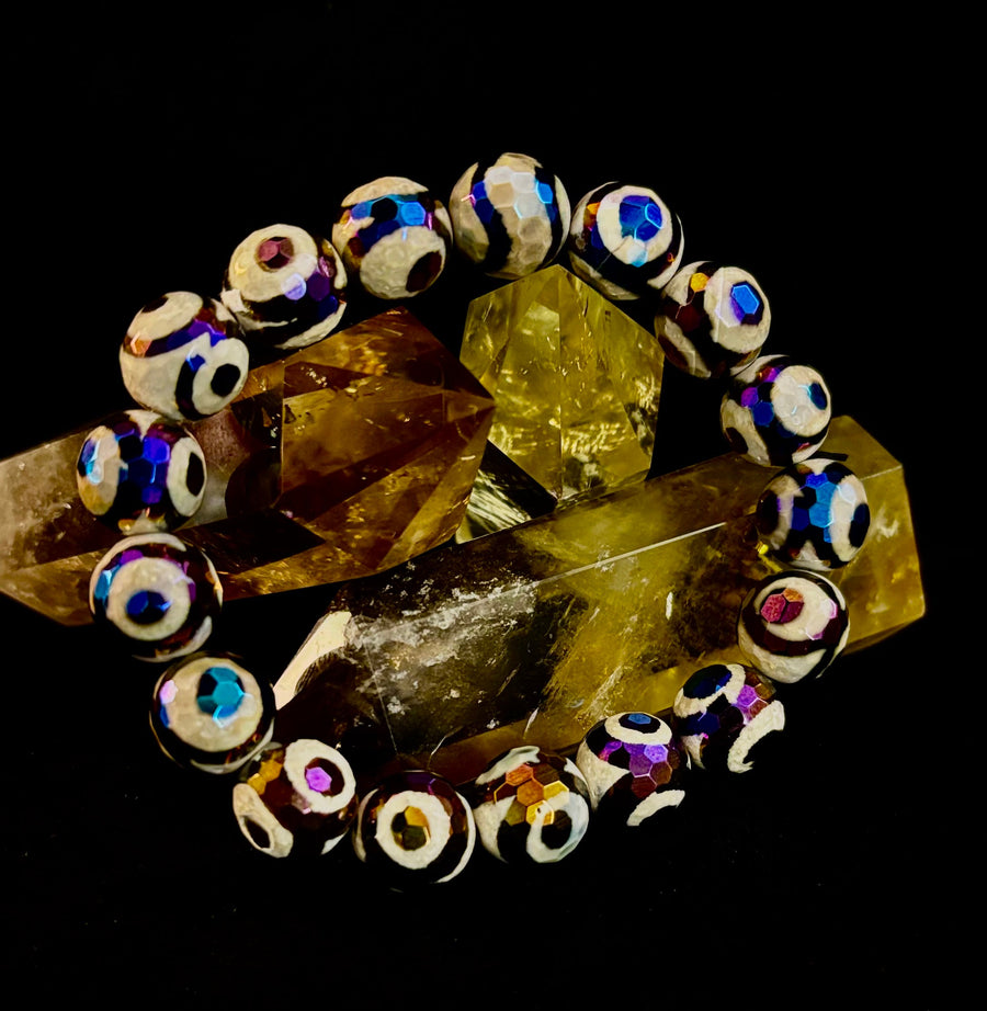 Mexican Agate Evil Eye Bracelet — Natural Earth-Mined Agate Beaded Bracelet Inspired by Puerto Vallarta (12mm, Medium–Large Wrists)