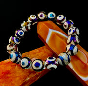 Mexican Agate Evil Eye Bracelet — Natural Earth-Mined Agate Beaded Bracelet Inspired by Puerto Vallarta (12mm, Medium–Large Wrists)