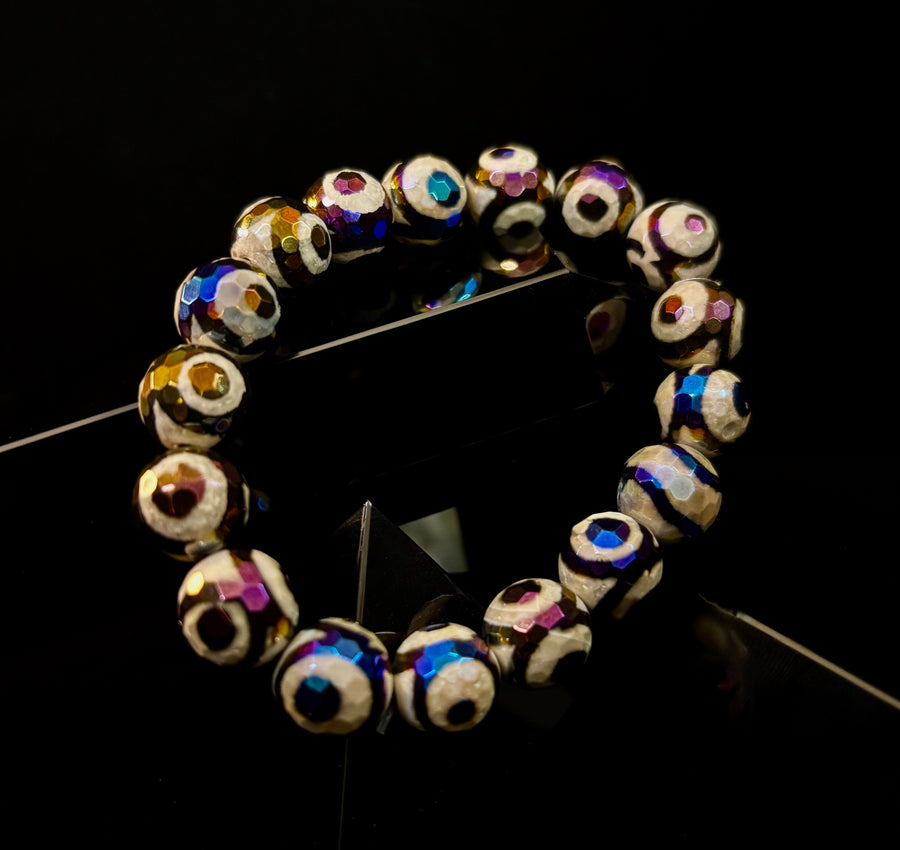 Mexican Agate Evil Eye Bracelet — Natural Earth-Mined Agate Beaded Bracelet Inspired by Puerto Vallarta (12mm, Medium–Large Wrists)
