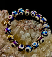 Mexican Agate Evil Eye Bracelet — Natural Earth-Mined Agate Beaded Bracelet Inspired by Puerto Vallarta (12mm, Medium–Large Wrists)