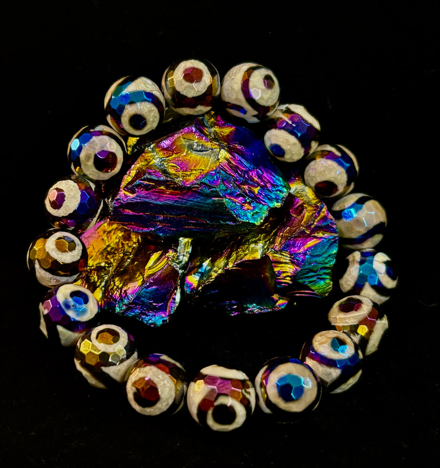 Mexican Agate Evil Eye Bracelet — Natural Earth-Mined Agate Beaded Bracelet Inspired by Puerto Vallarta (12mm, Medium–Large Wrists)