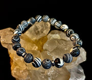 Black & White Striped Agate Stretch Bracelet — Natural Banded Agate Bracelet for Large to XL Wrists