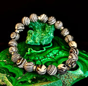 Black & White Striped Agate Stretch Bracelet — Natural Banded Agate Bracelet for Large to XL Wrists