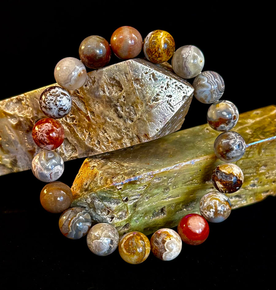 Reiki-Infused Natural Mexican Agate Bracelet for Balance, Harmony & Earth Grounding (8mm)